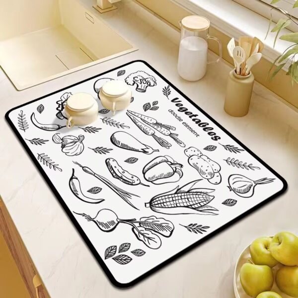 LESTER-Monochrome Veggies Kitchen Mat
