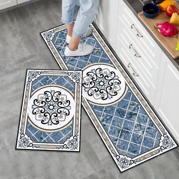 LESTER-Royal Blue Medallion Kitchen Mat Set