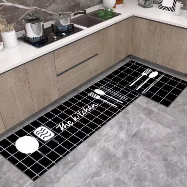 LESTER-Modern Black Grid Kitchen Mat Set